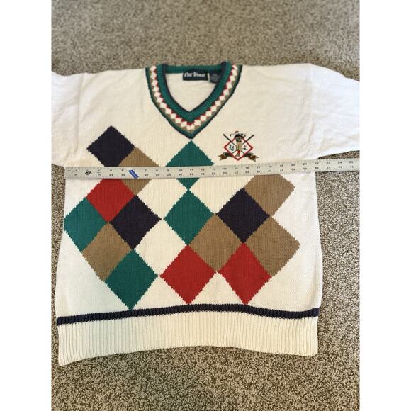 Par Four Sweater Large Golf Knit White Argyle Embroidered Golfer Vintage Read - Picture 6 of 8